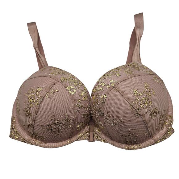 Very Sexy by Victorias Secret Sz 32DD Push Up Bra Mauve w/ Gold Lace Front Clasp - Picture 1 of 5
